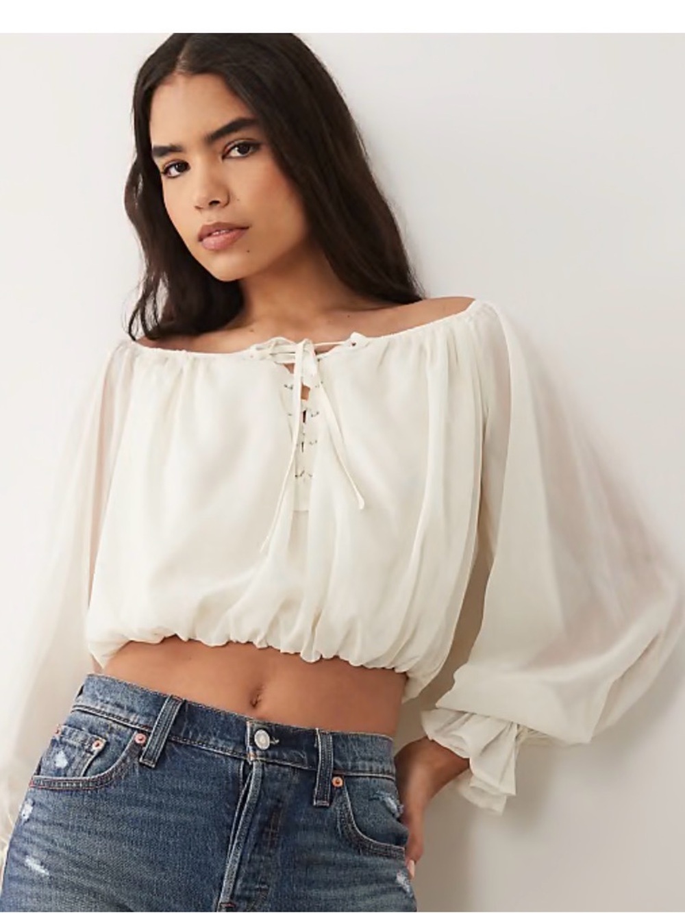 Vintage Abercrombie & Fitch White Peasant-Style Long Sleeve Top fairy romantic S